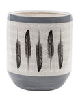 Tossed Feather - Feather Design Ceramic Wastebasket, 2 Per Carton - Cream / Gray