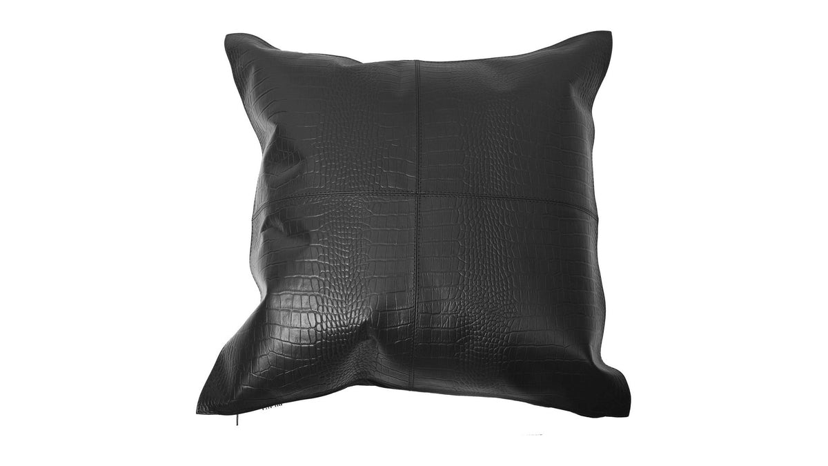 Genuine Leather - Embossed Croc Pillow - Black