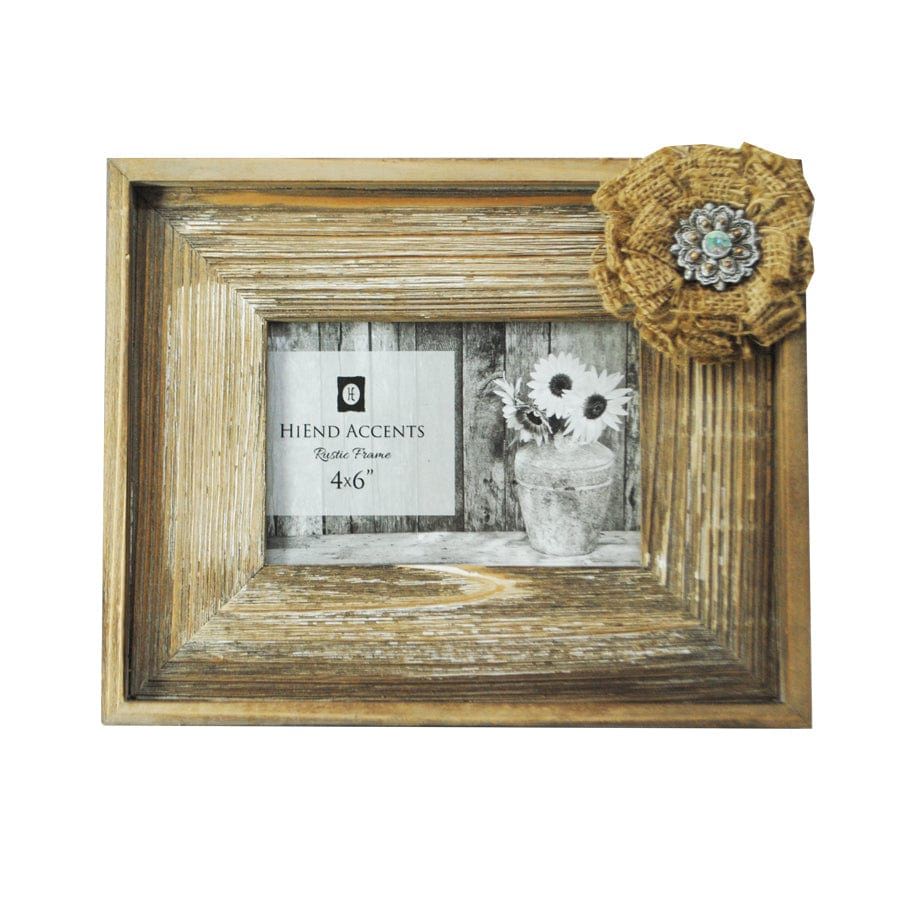 Picture Frame - 4" x 6" Wooden Burlap Bow Picture Frame 4 Per Carton - Multi Color