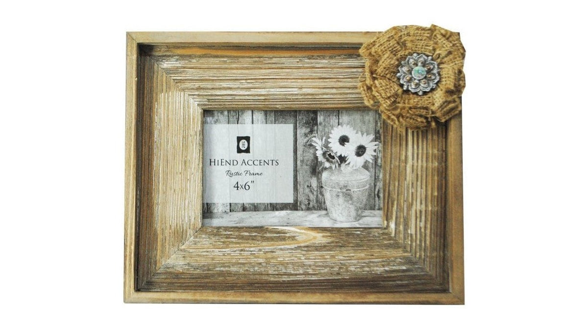 Picture Frame - 4" x 6" Wooden Burlap Bow Picture Frame 4 Per Carton - Multi Color