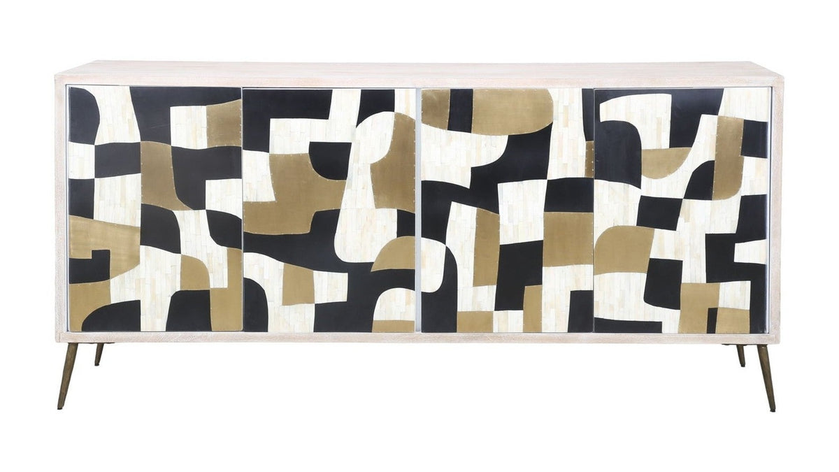 Xander - Server - White Wash Mango / Mosaic Ivory / Brass / Ebony