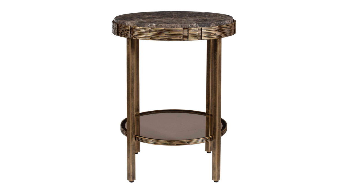 Cusano - Round Dark Marble Accent Table - Brass / Brown