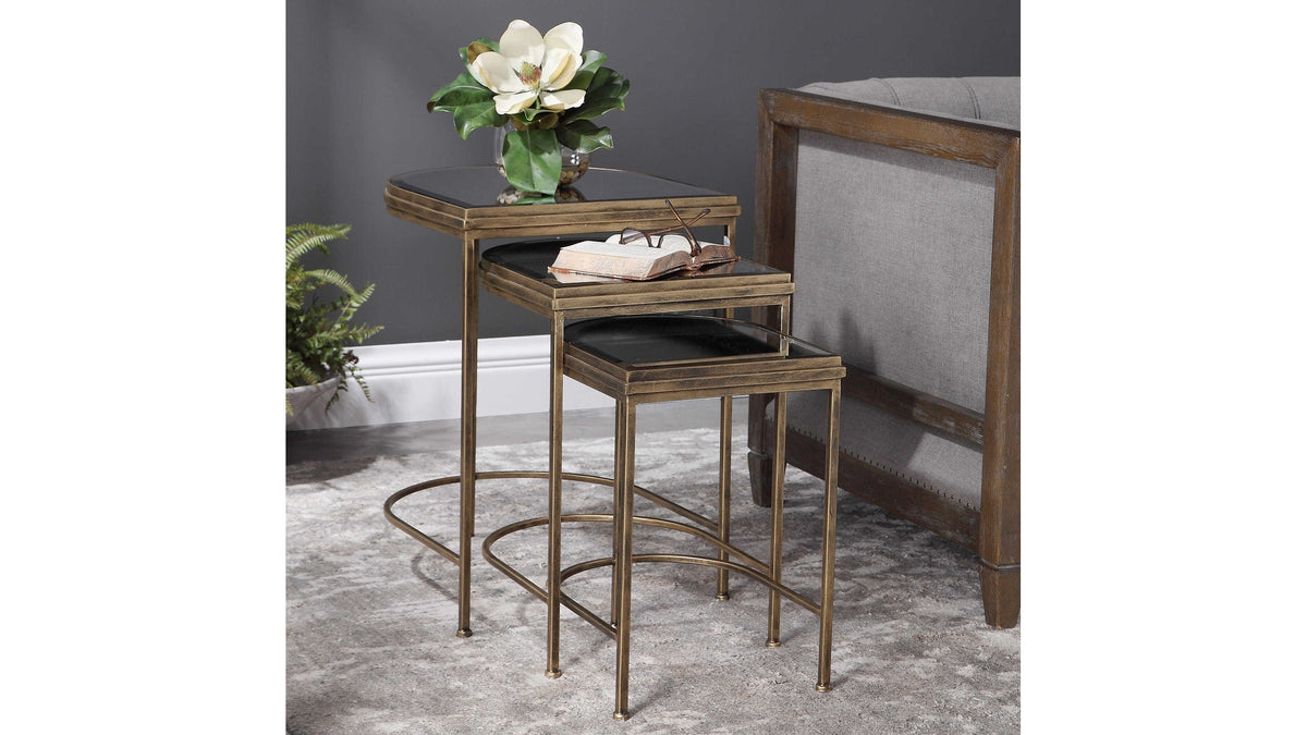 India - Nesting Tables (Set of 3) - Light Brown &amp; Black