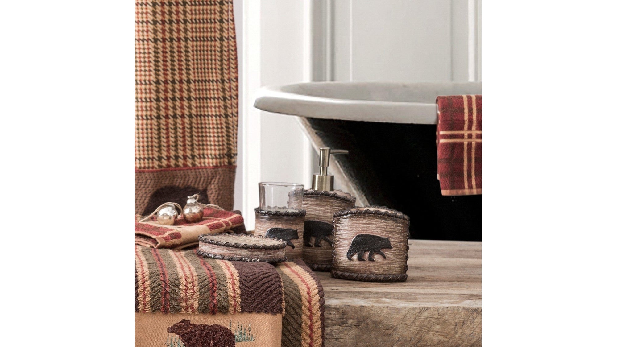 Lodge Bear - Countertop Bathroom Set Set of 4 , 4 Per Carton - Brown