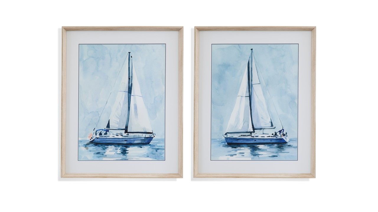 Lone Sailboat Framed Print Set of 2 - Blue