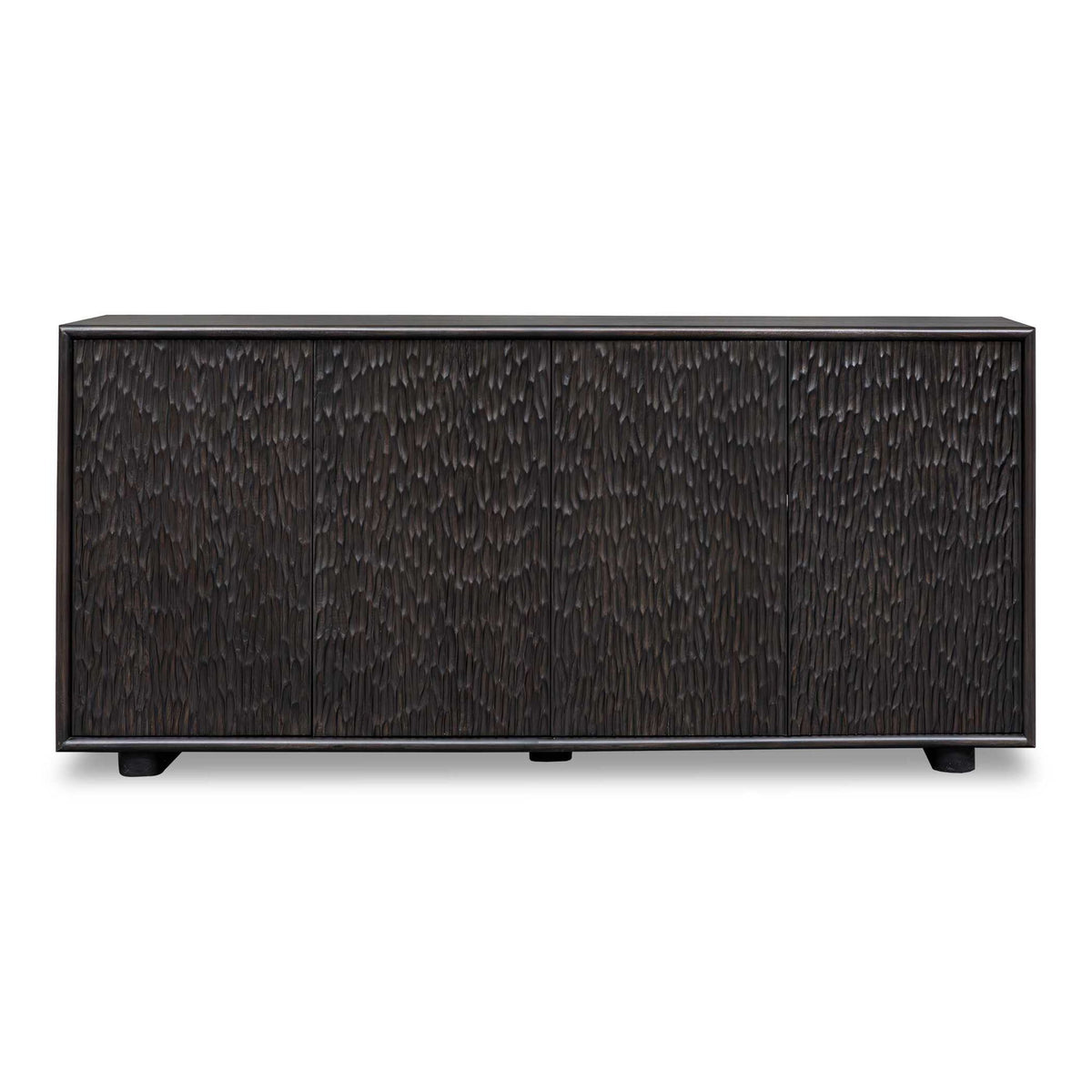 Stevenson - Chiseled 4 Door Cabinet - Black / Brown / Woodtone