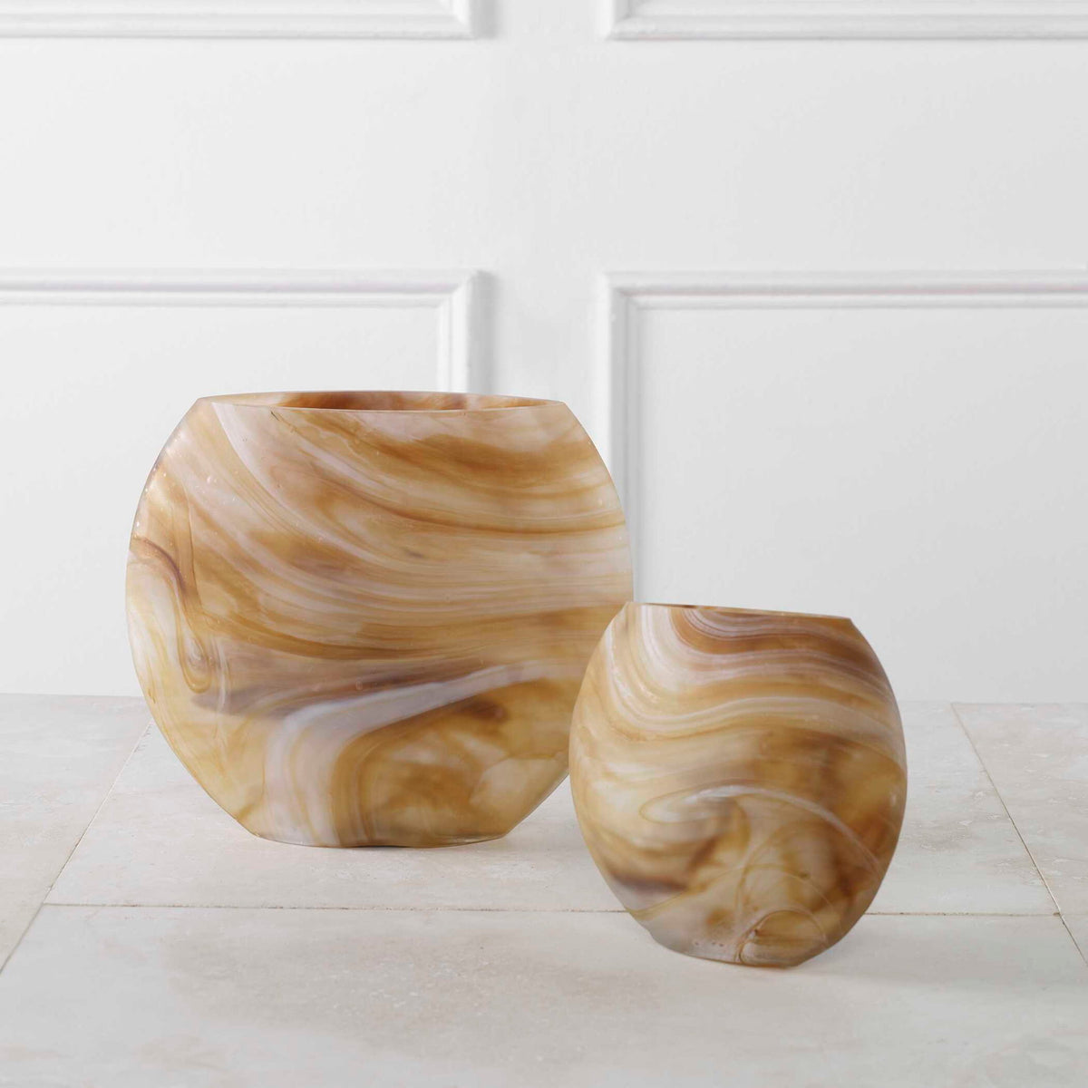 Fusion - Swirled Caramel &amp; Ivory Vases (Set of 2)