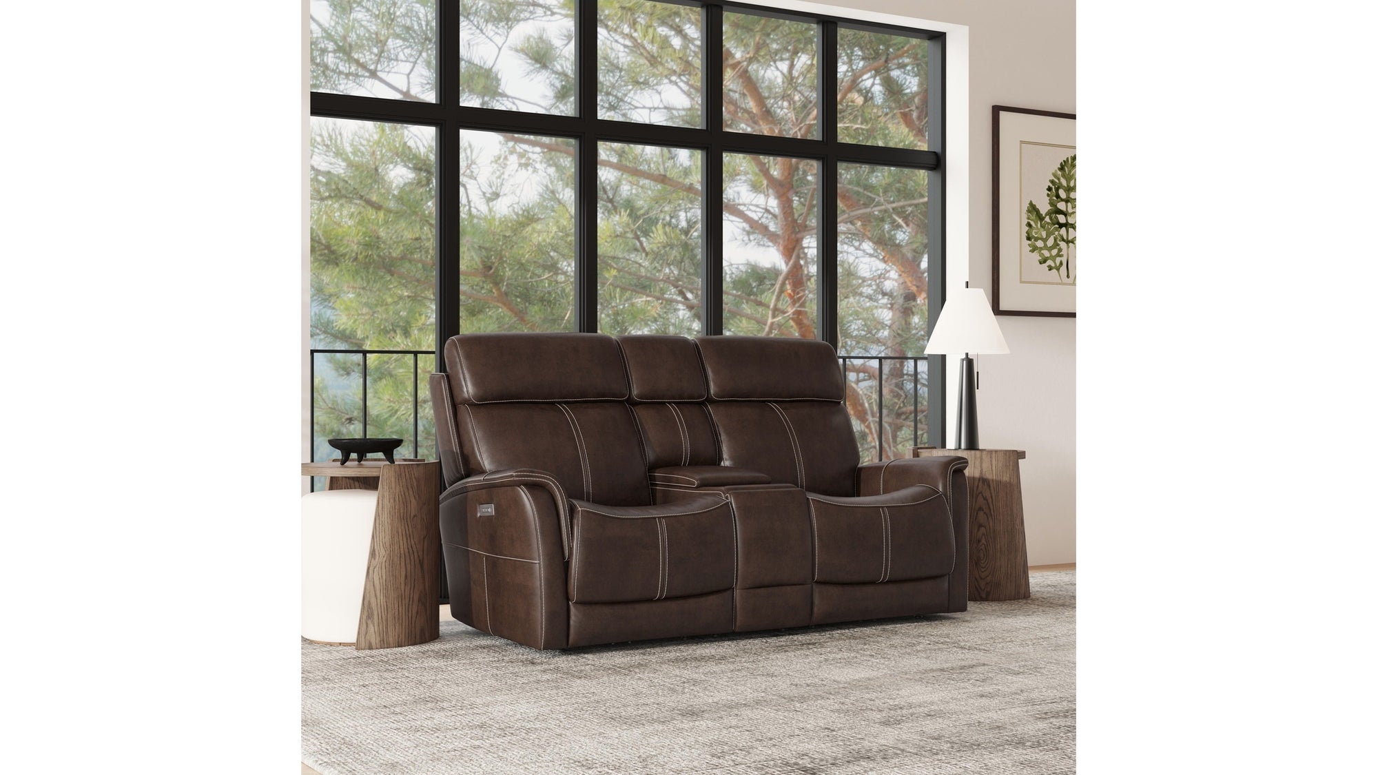 View - Power Reclining Loveseat With Console, Power Headrest &amp; Lumbar