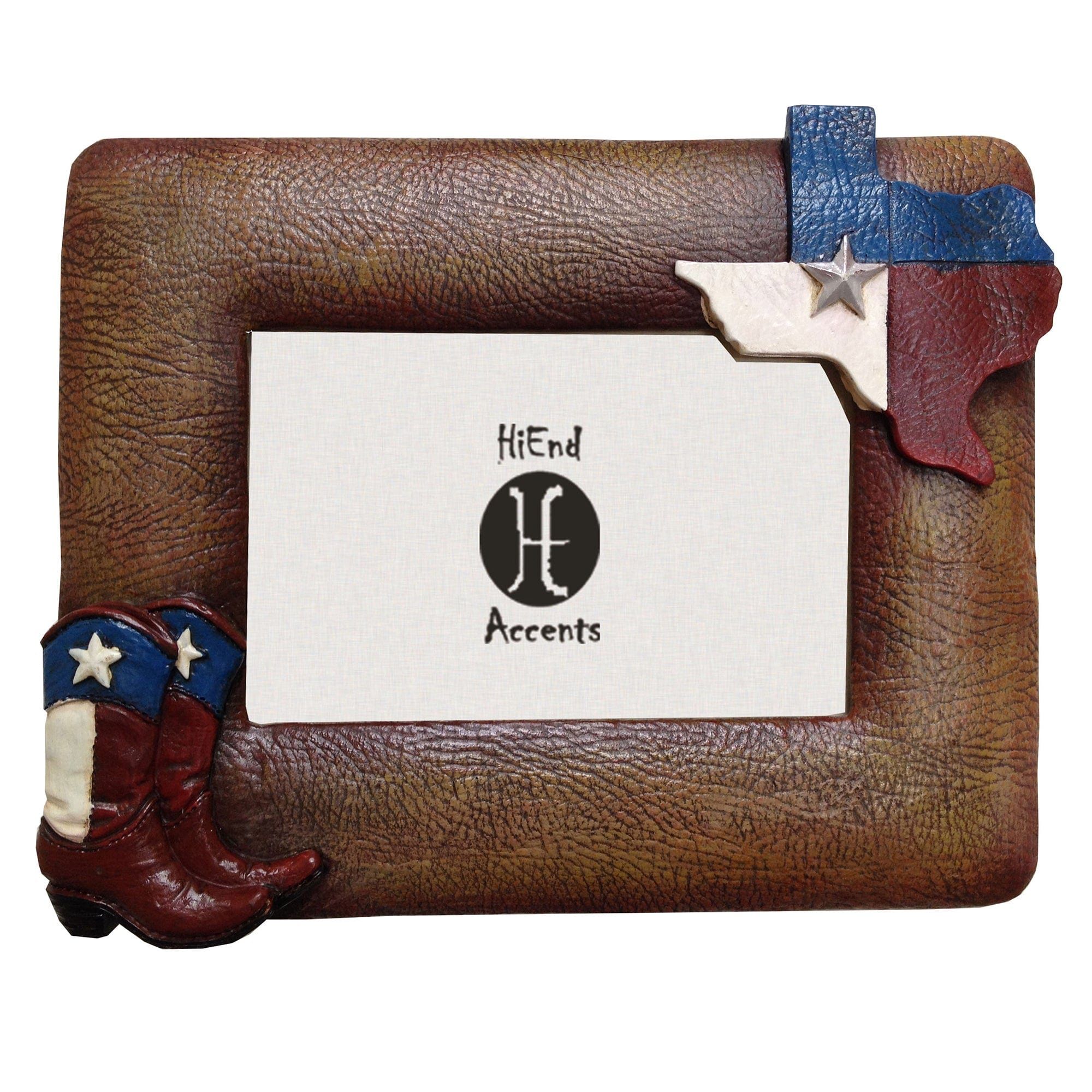 Texas Themed - 4" x 6" Texas Flag &amp; Boots Picture Frame 4 Per Carton - Brown