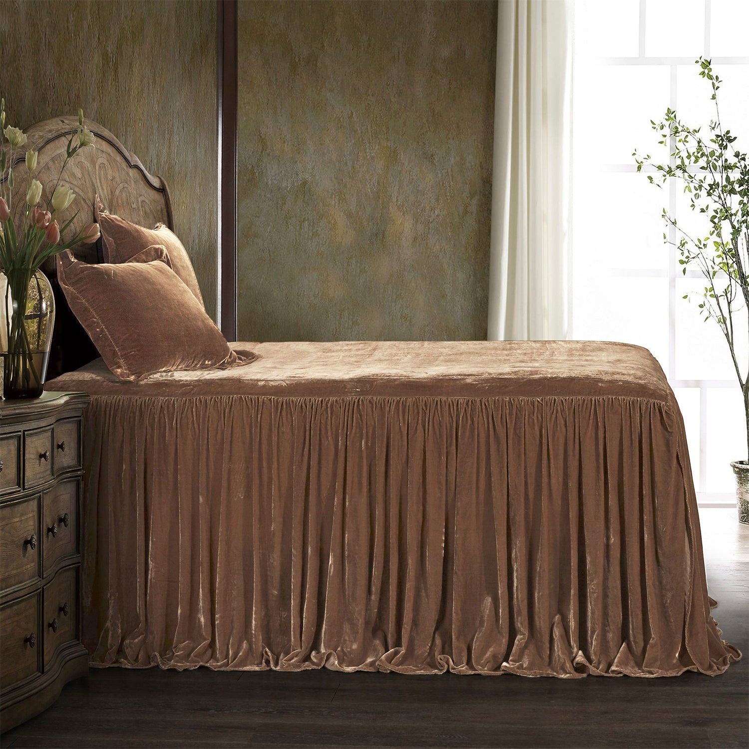 Stella - Twin Faux Silk Velvet Bedspread Set (Set of 2) - Dusty Rose