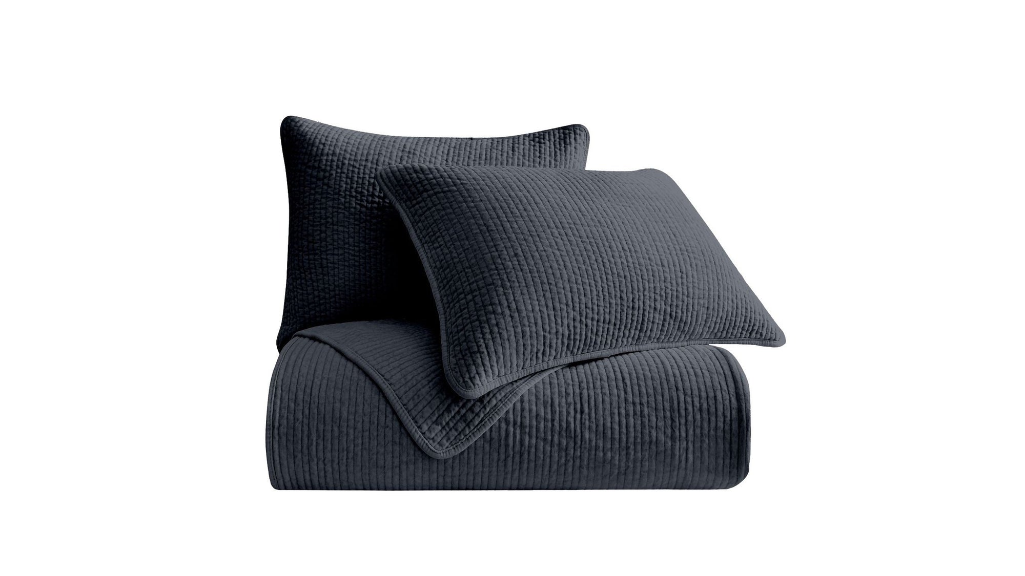 Stonewashed Cotton Velvet - Full/Queen Quilt Set Set of 3 - Navy