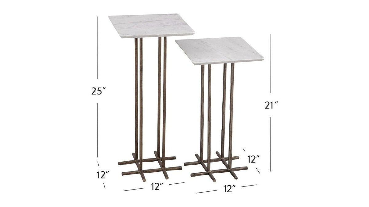Xavier - Accent Table Set of 2 - Antique Brass / White Marble