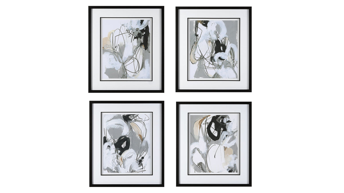Tangled Threads - Abstract Framed Prints (Set of 4) - Silver