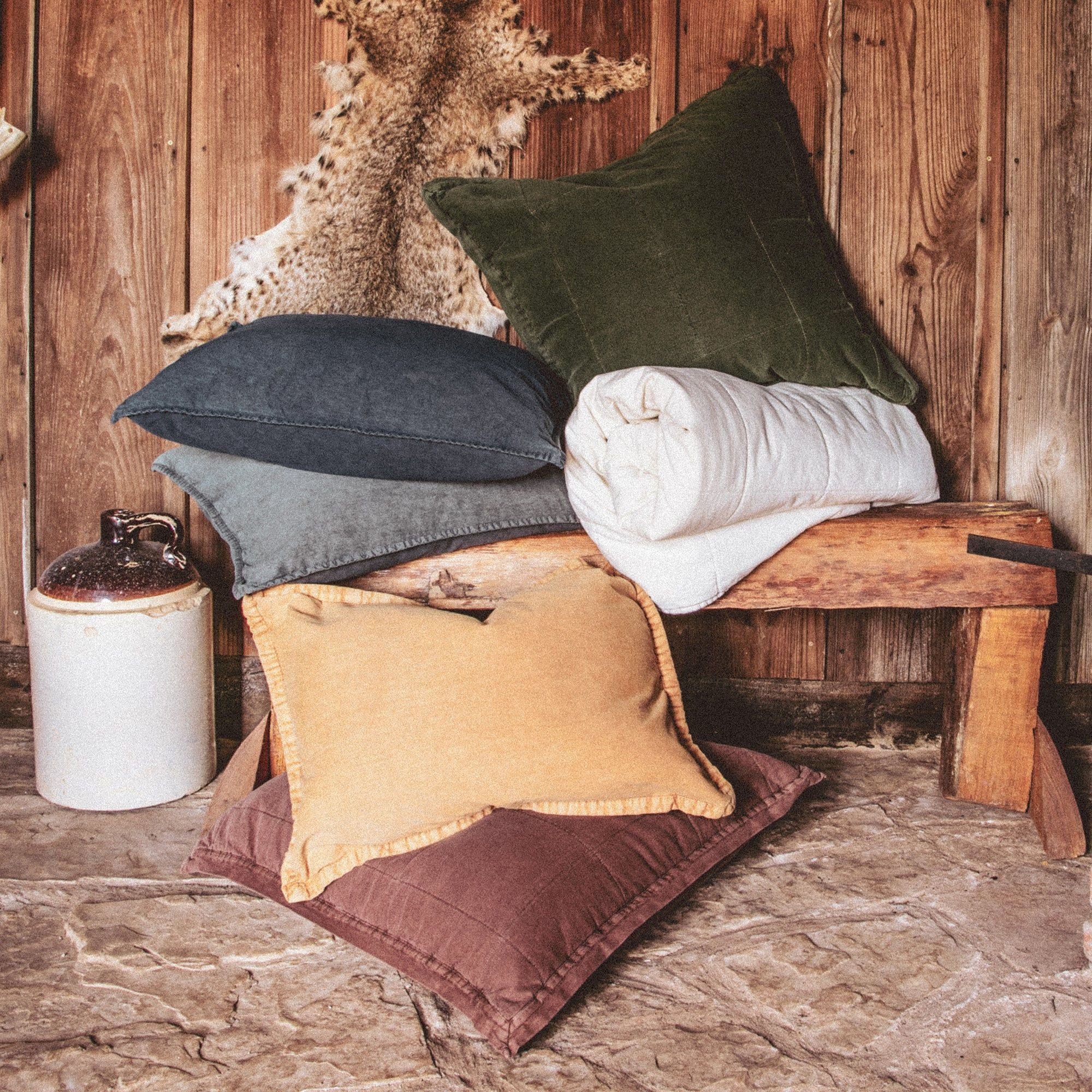 Cotton Canvas - King Stonewashed Coverlet Set (Set of 3) - Charcoal