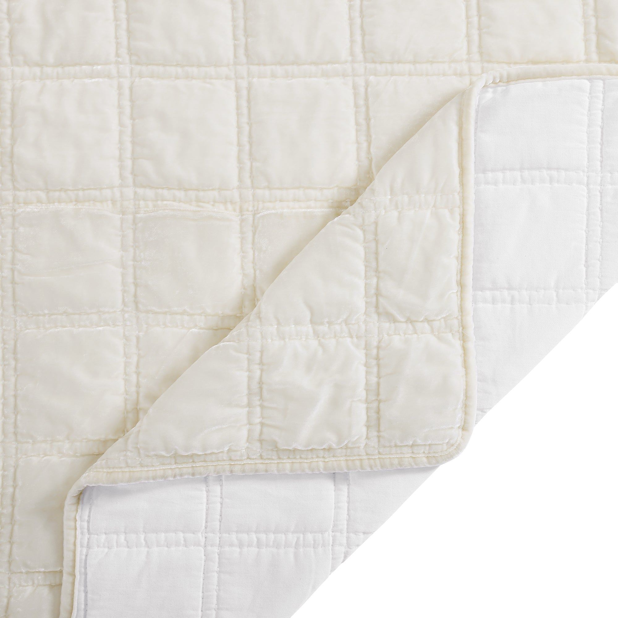 Stella - Full/Queen Faux Silk Velvet Double Box Stitch Quilt Set (Set of 3) - Stone