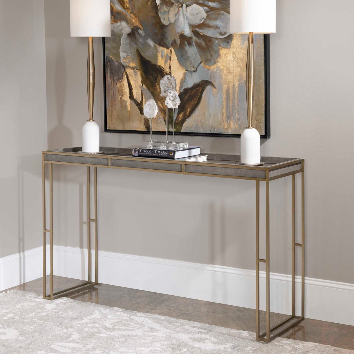 Cardew - Modern Console Table - Silver &amp; Gold