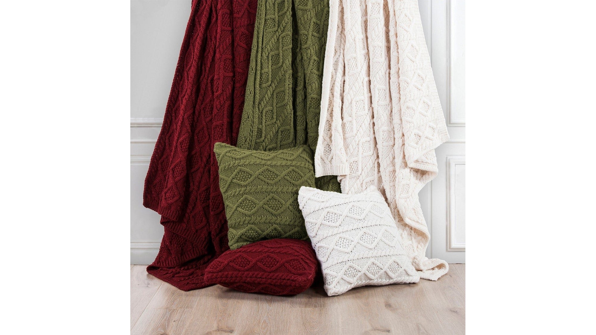 Cable Knit - Soft Wool Throw Blanket - Sage Green