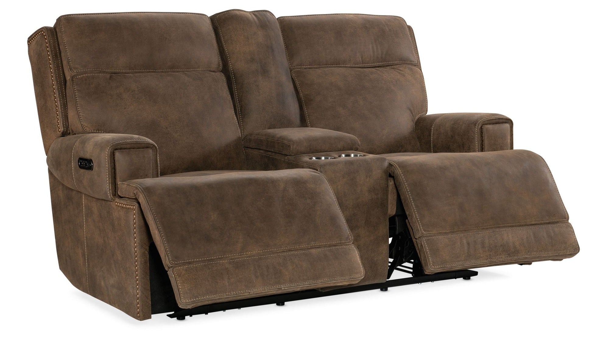 MS - Wheeler Power Console Loveseat With Power Headrest - Dark Brown