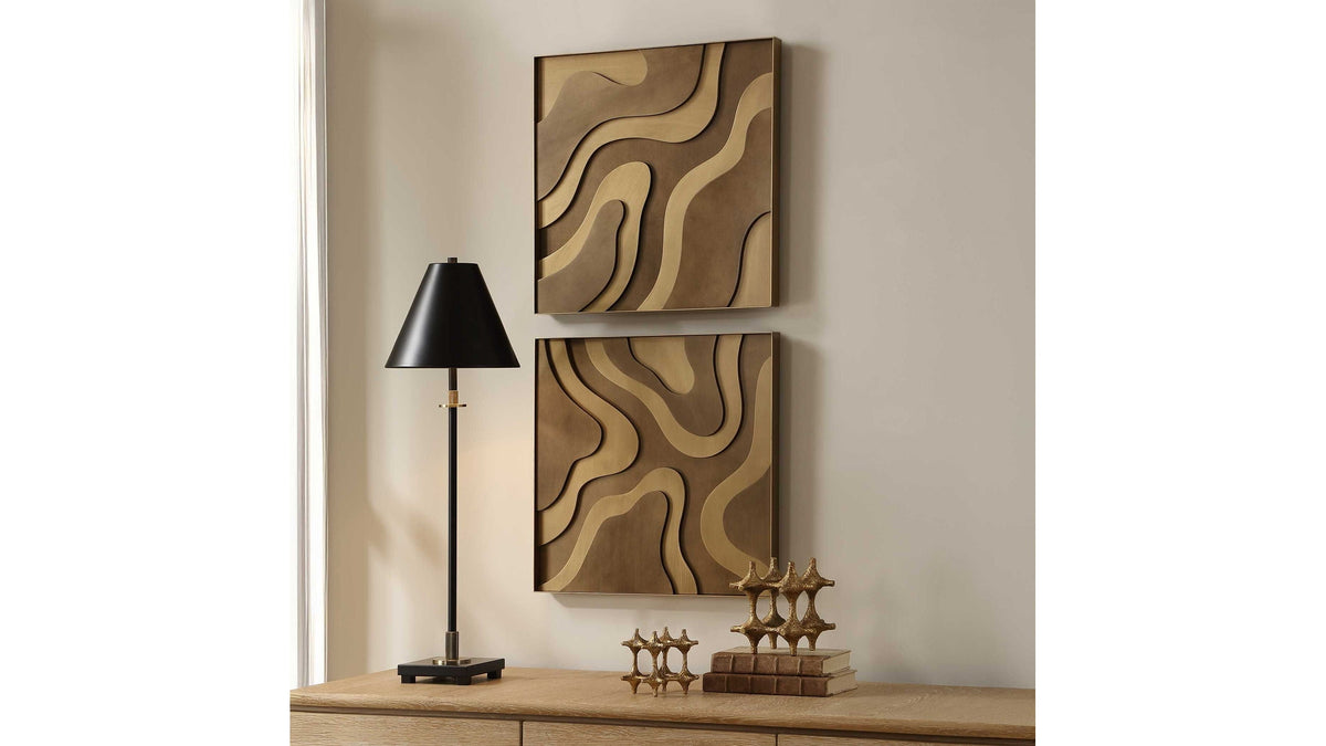 Golden Terrain - Wooden Wall Decor (Set of 2) - Brown / Gold