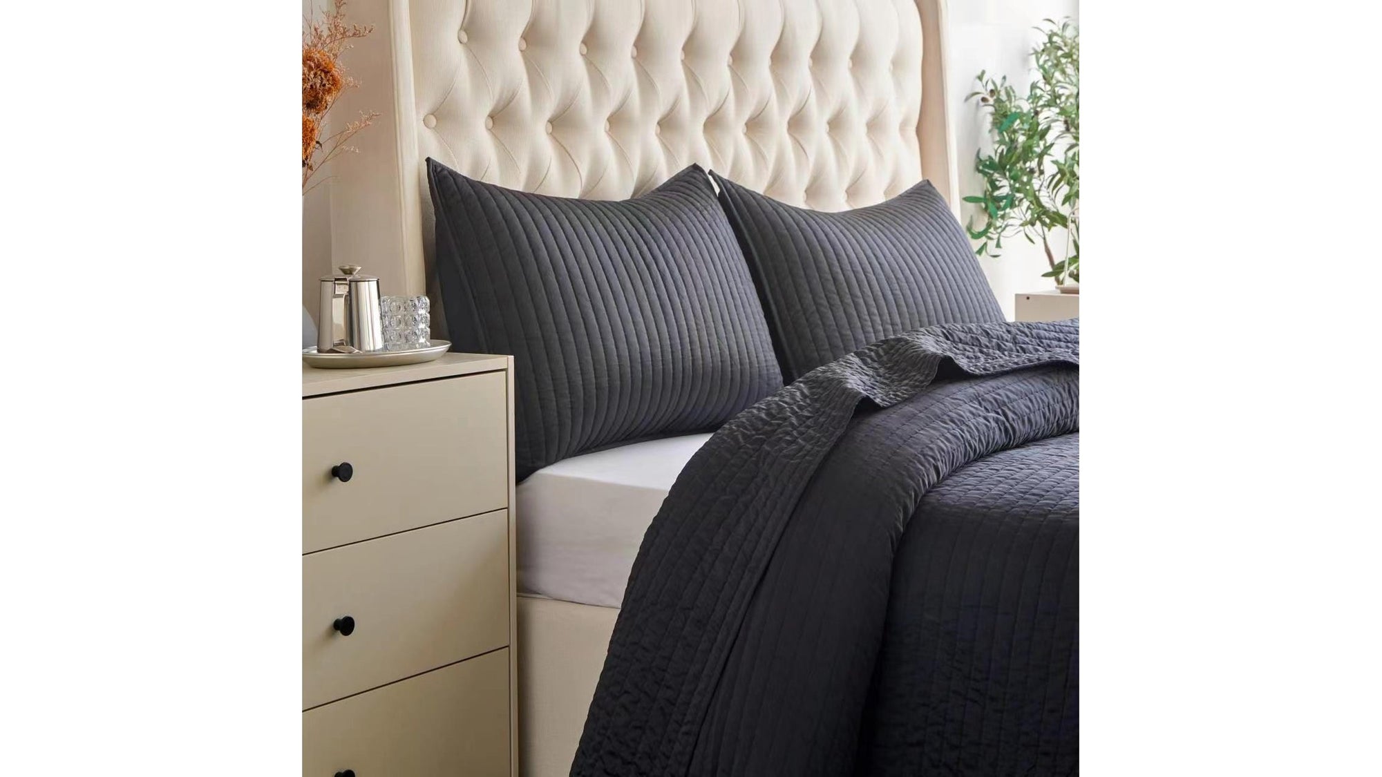 Satin Channel - Twin Quilt Set Set of 2 - Black