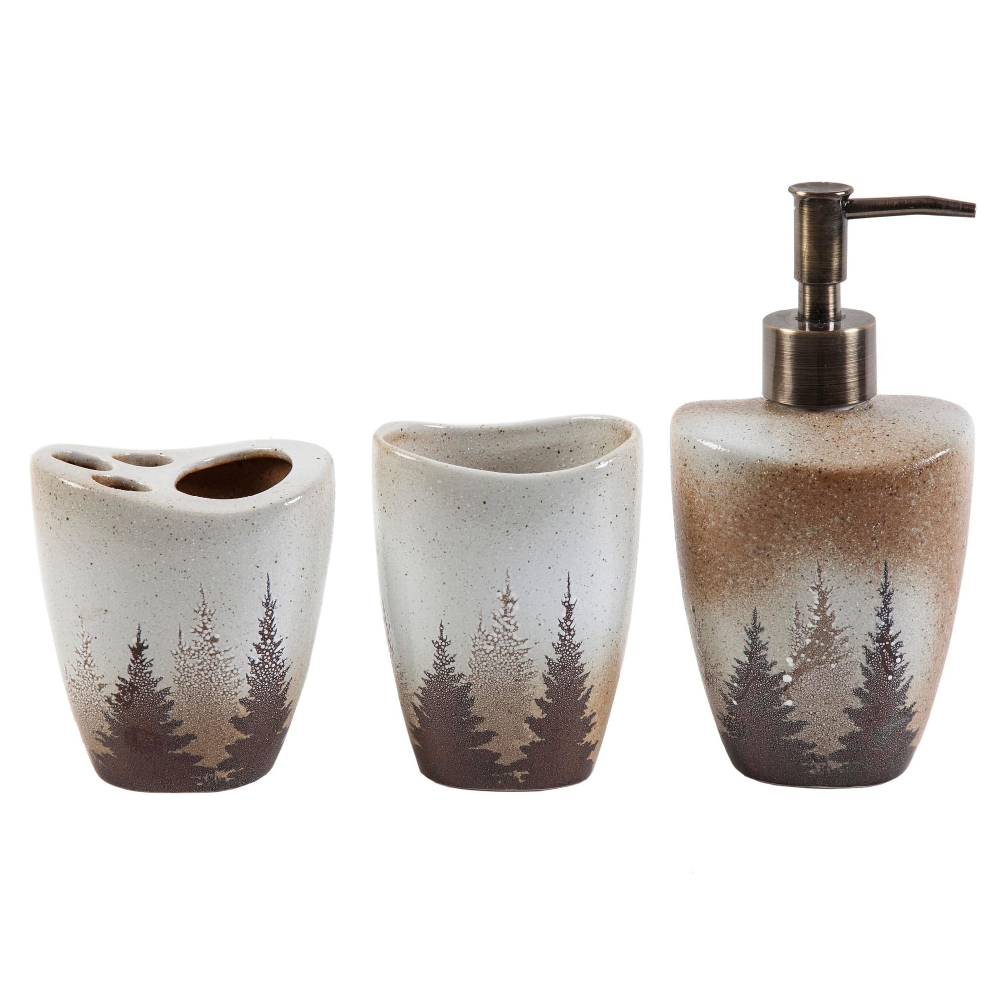 Clearwater Pines - Countertop Bathroom Set (Set of 3), 4 Per Carton - Brown / White