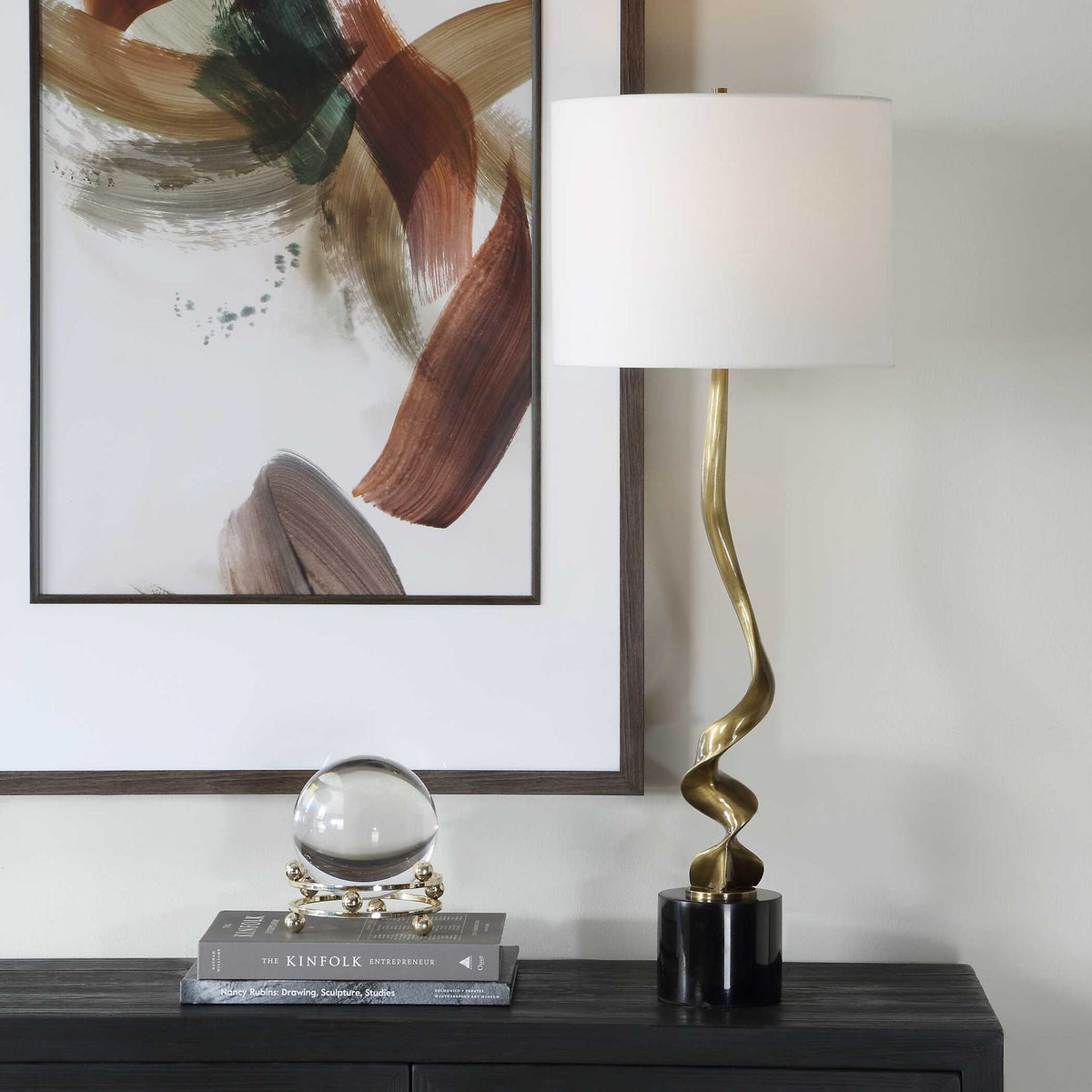 Spiraling - Cordless Brass Buffet Lamp - Black / Gold