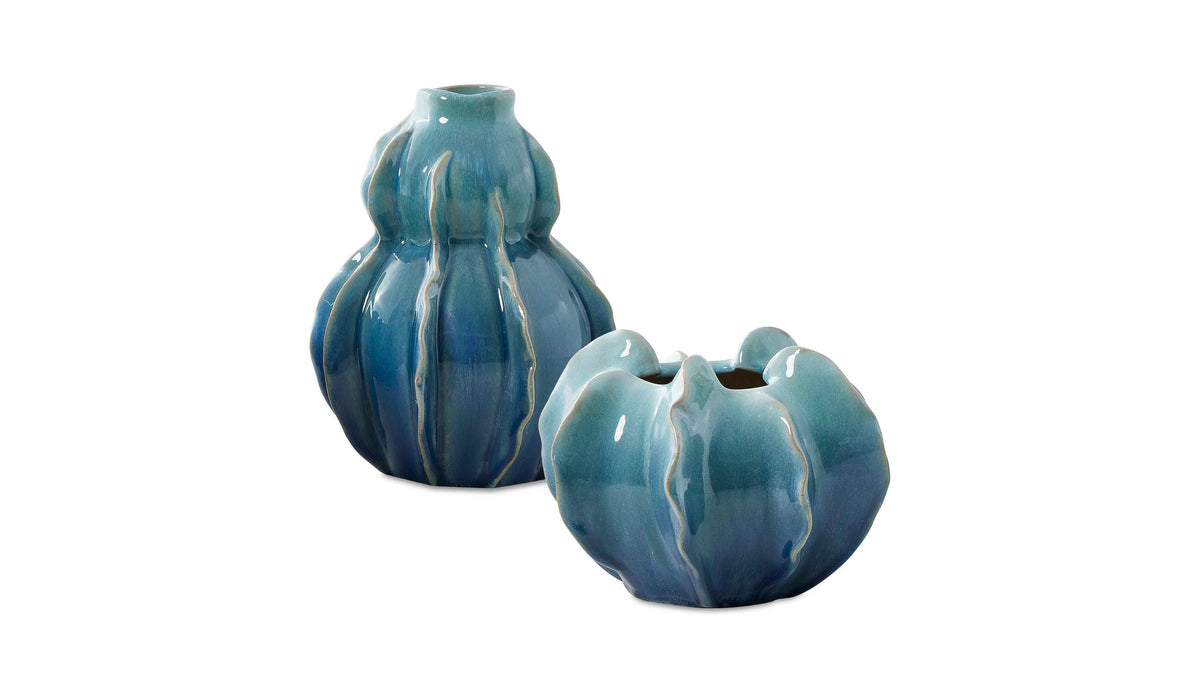 Ocean Wave - Outdoor Glazed Vases (Set of 2) - Blue / Green