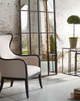 Sandy - Wing Back Armchair - Beige & Dark Brown