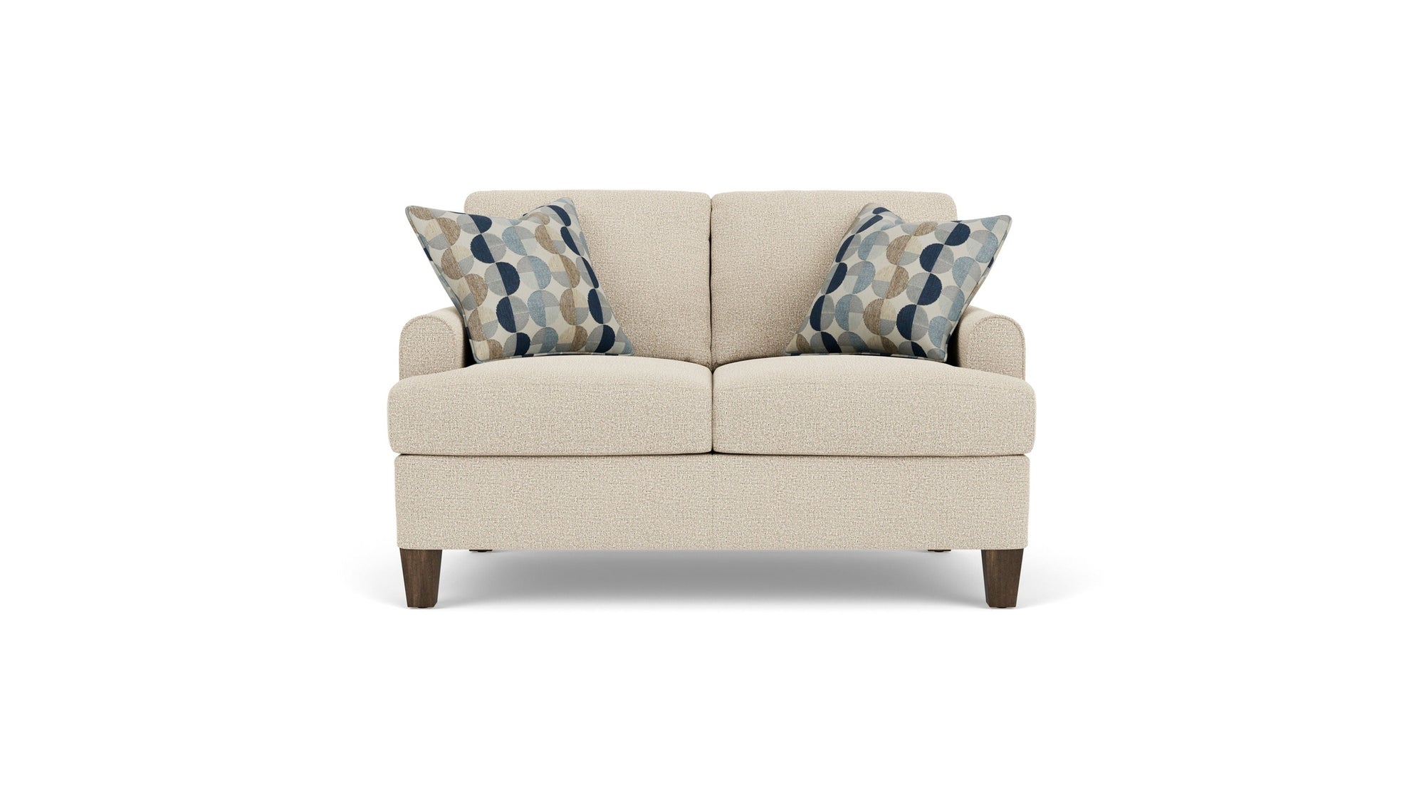 Moxy - Fabric Loveseat, T-Shaped Seat Cushion, Rounded Mailbox Arms