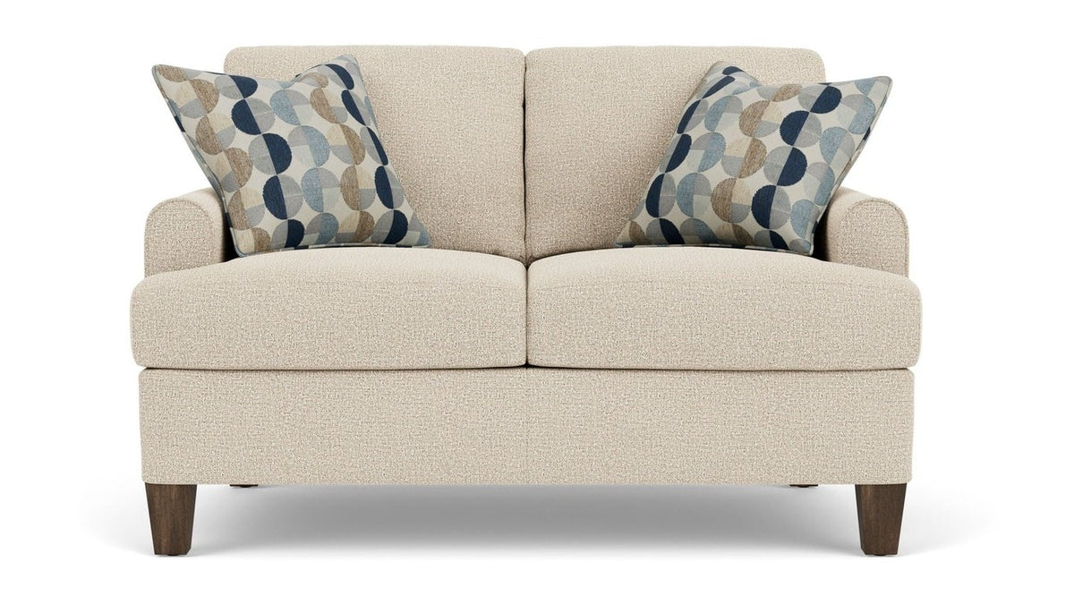 Moxy - Fabric Loveseat, T-Shaped Seat Cushion, Rounded Mailbox Arms