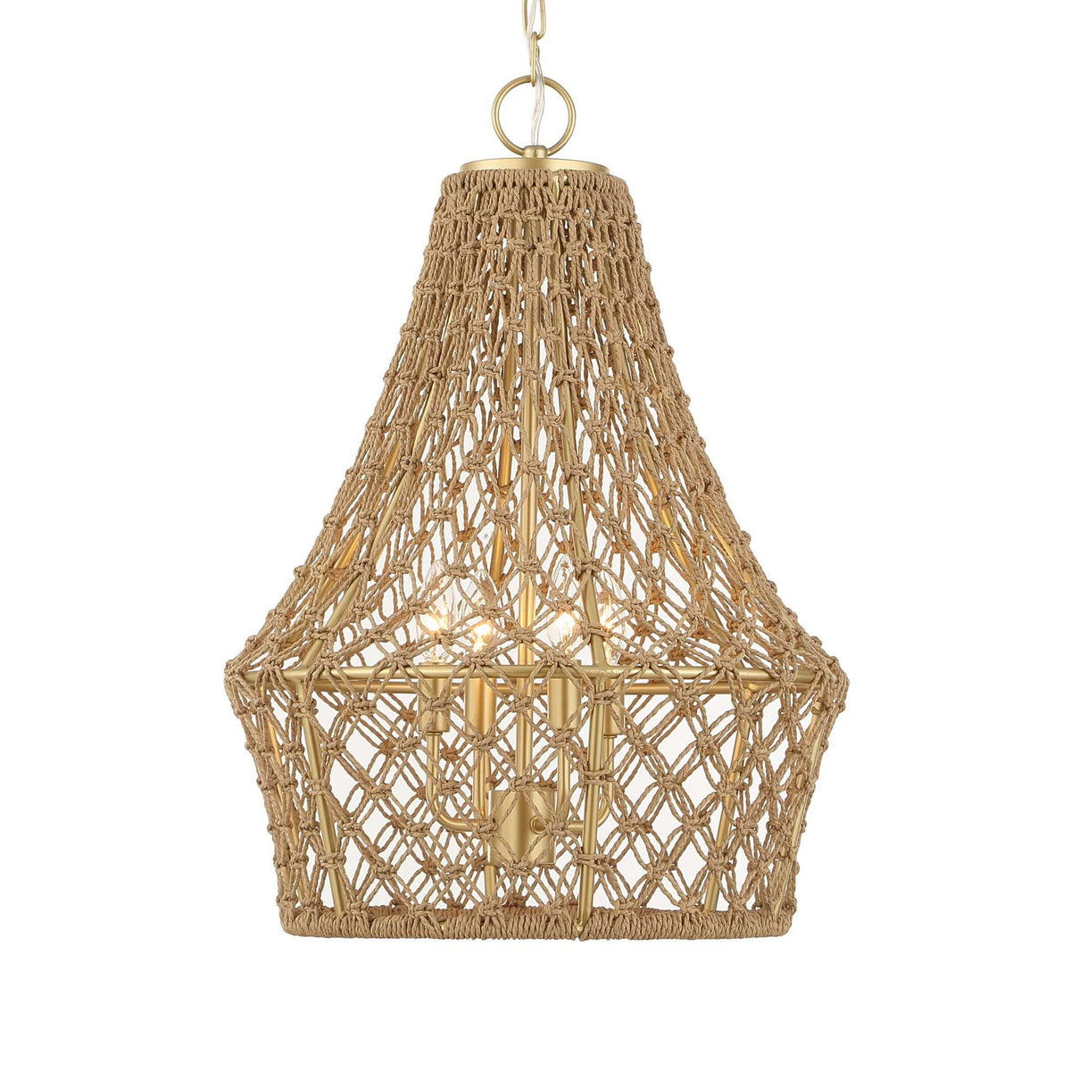 Macrame - 4 Light Rope Pendant - Light Brown
