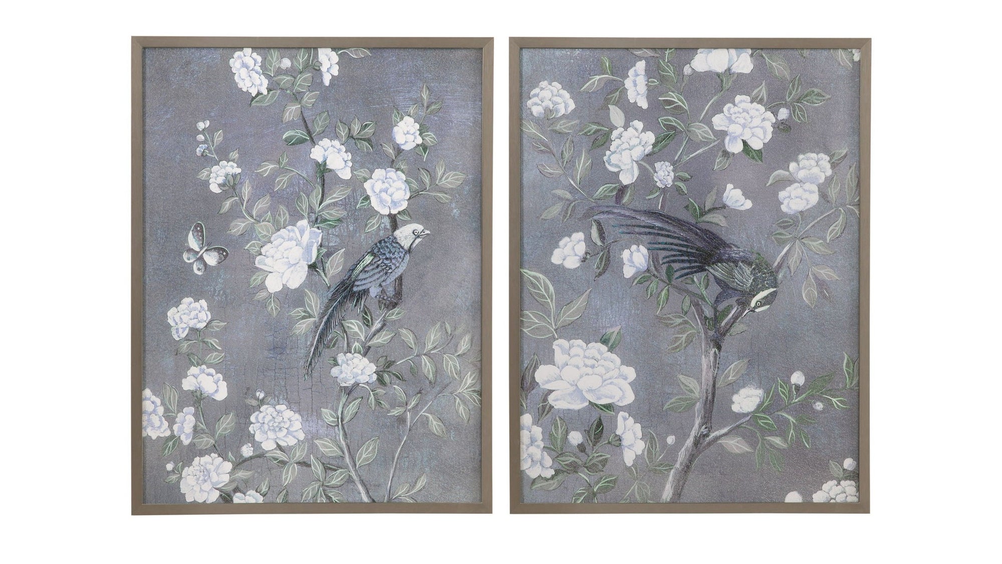 Birds & Blooms Framed Print Set of 2 - Dark Gray