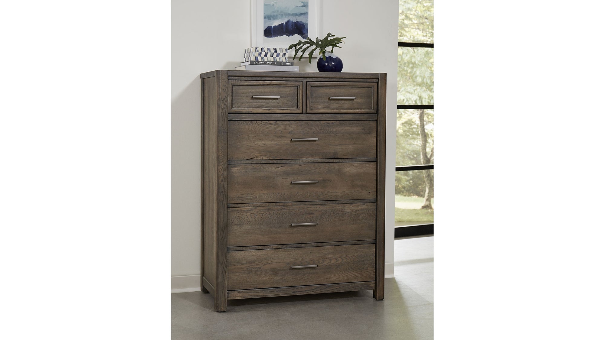 Crafted Oak - Chest 5 Drawers - Dark Brown