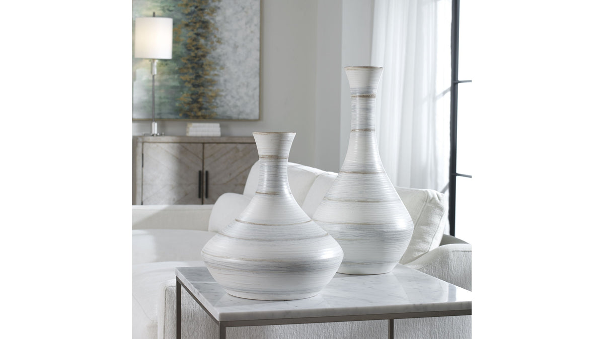 Potter - Fluted Striped Vases (Set of 2) - Light Blue