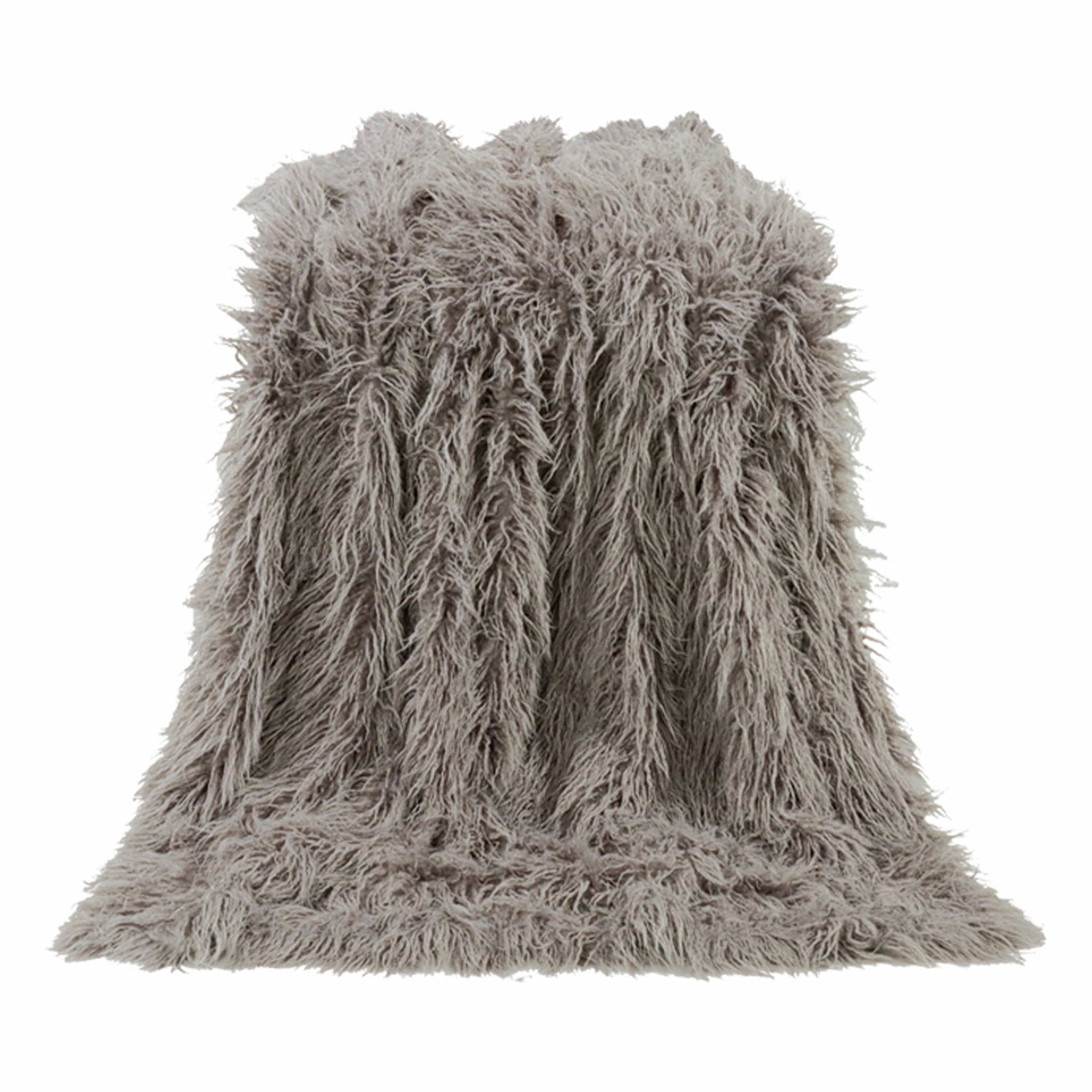 Mongolian Fur - Faux Fur Throw Blanket - Gray