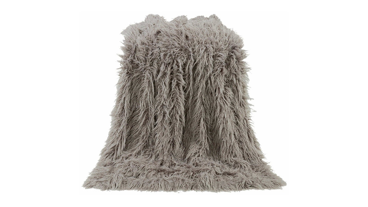 Mongolian Fur - Faux Fur Throw Blanket - Gray
