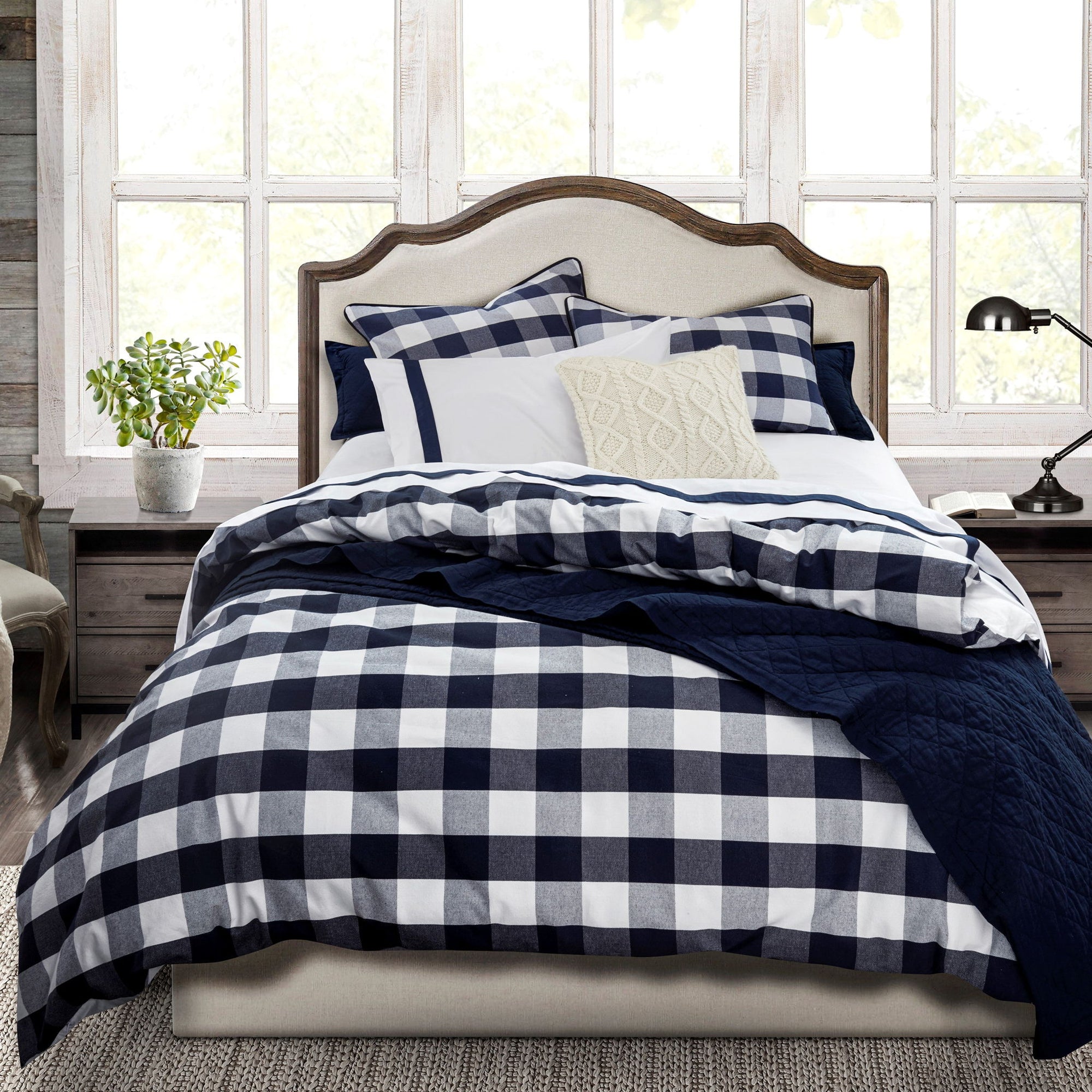 Camille - Queen Buffalo Check Comforter Set (Set of 3) - Navy