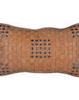 Genuine Leather - Studded Basket Weave Pillow - Tan