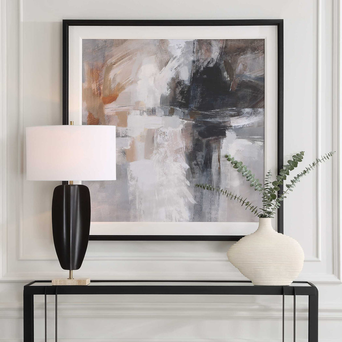Wings Neutral - Abstract Framed Print - Black