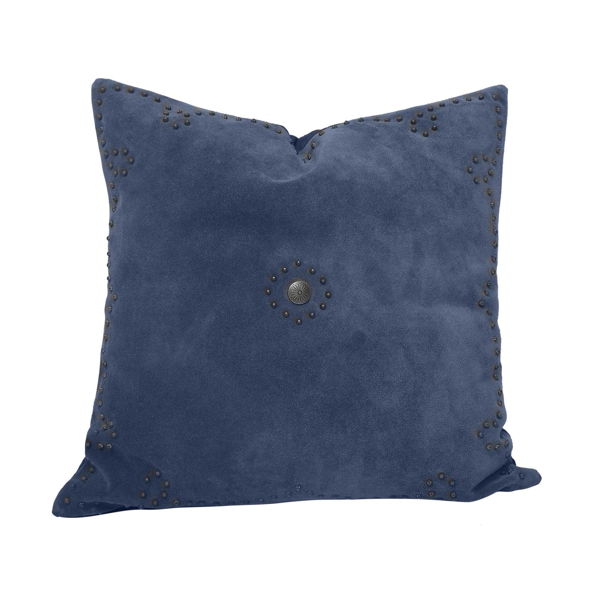 Western Suede Pillow - Western Suede Antique Silver Concho &amp; Studded Pillow - Navy