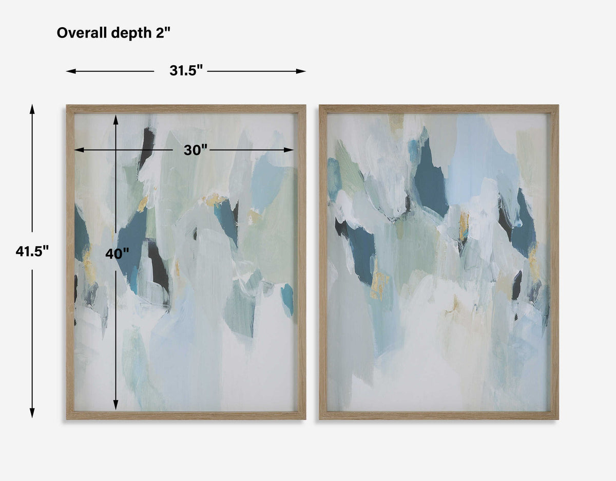 Seabreeze - Abstract Framed Canvas Prints (Set of 2) - Light Blue