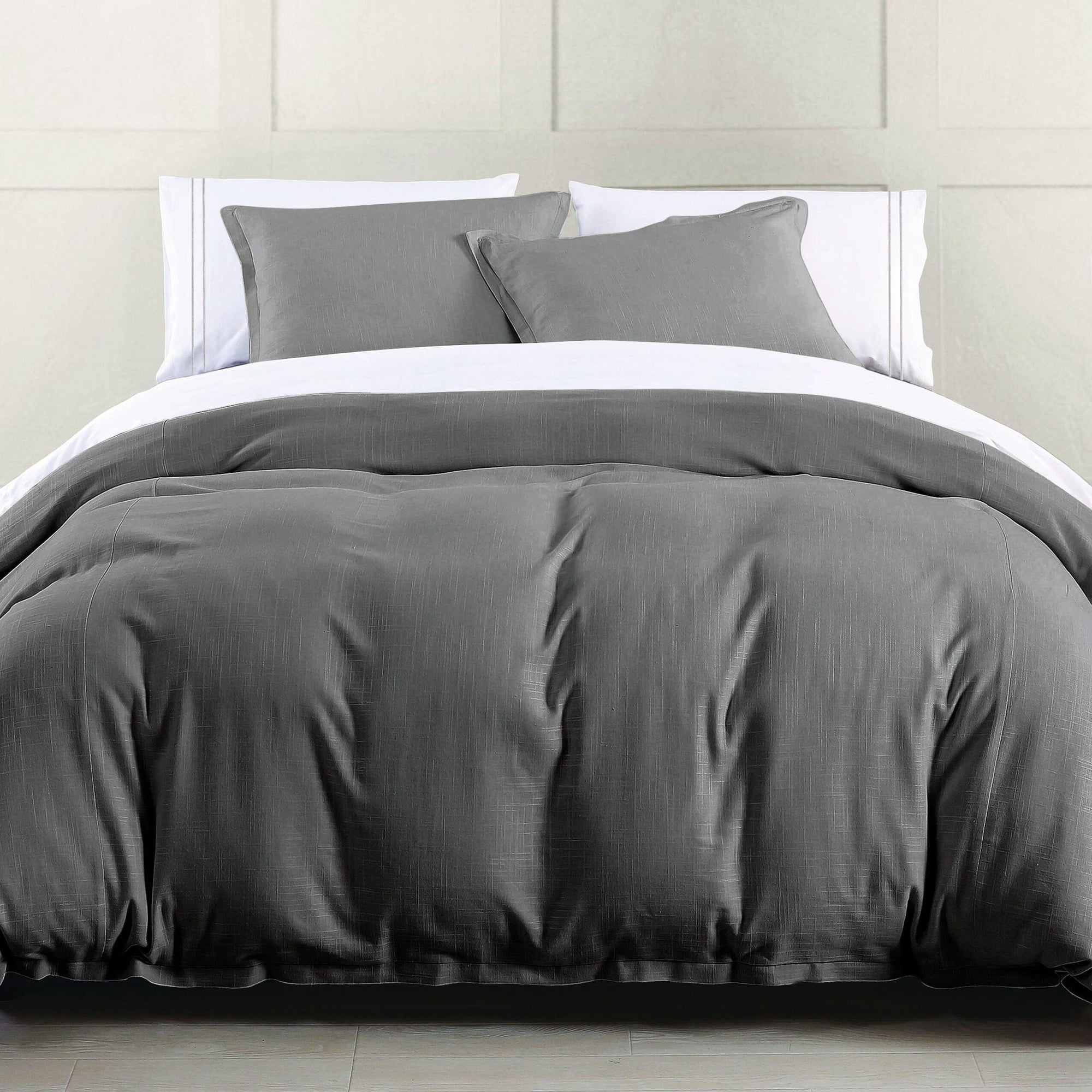 Hera - King Washed Linen Flange Duvet Cover Set (Set of 3) - Slate
