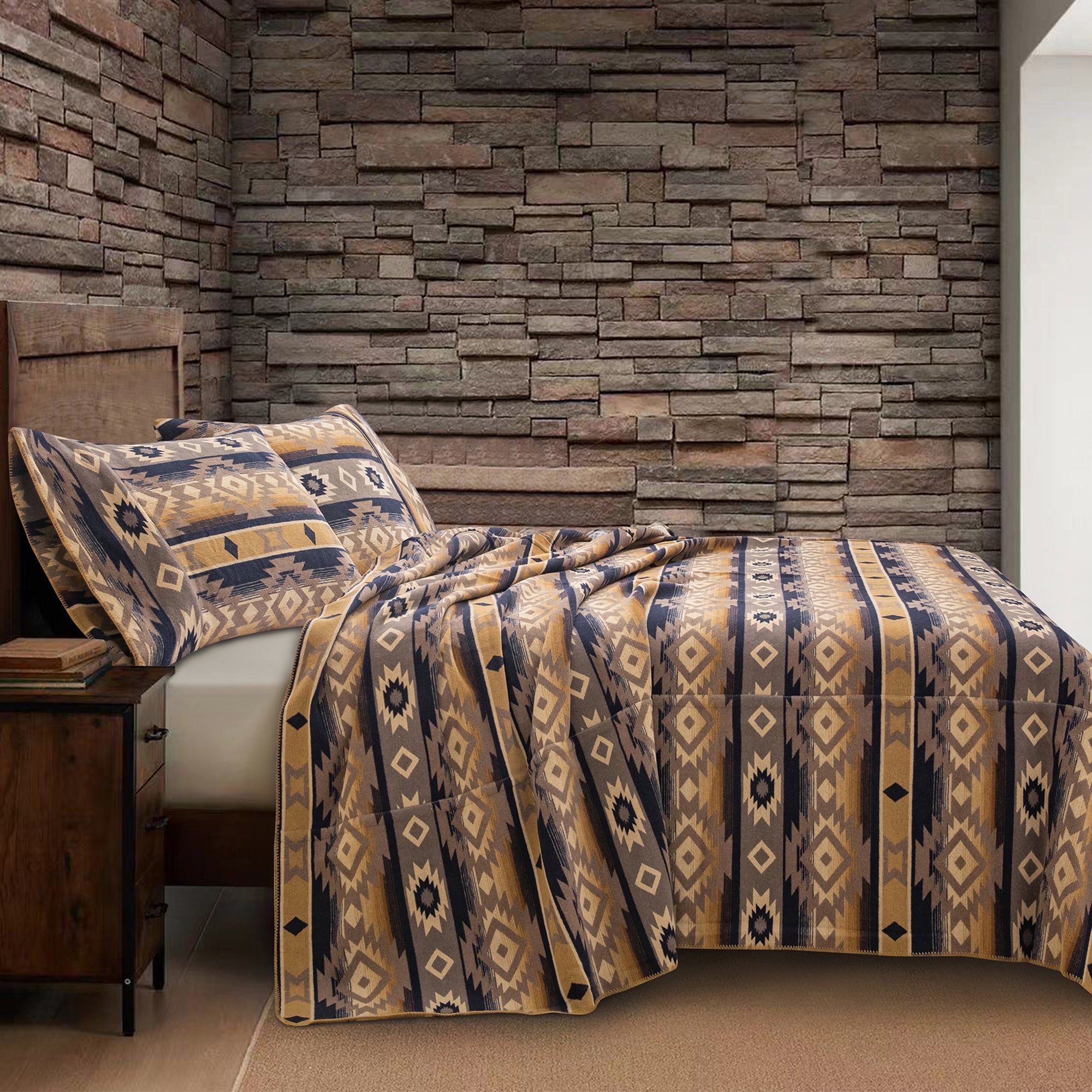 Taos - King Wool Blend Blanket Set (Set of 3) - Multi Color