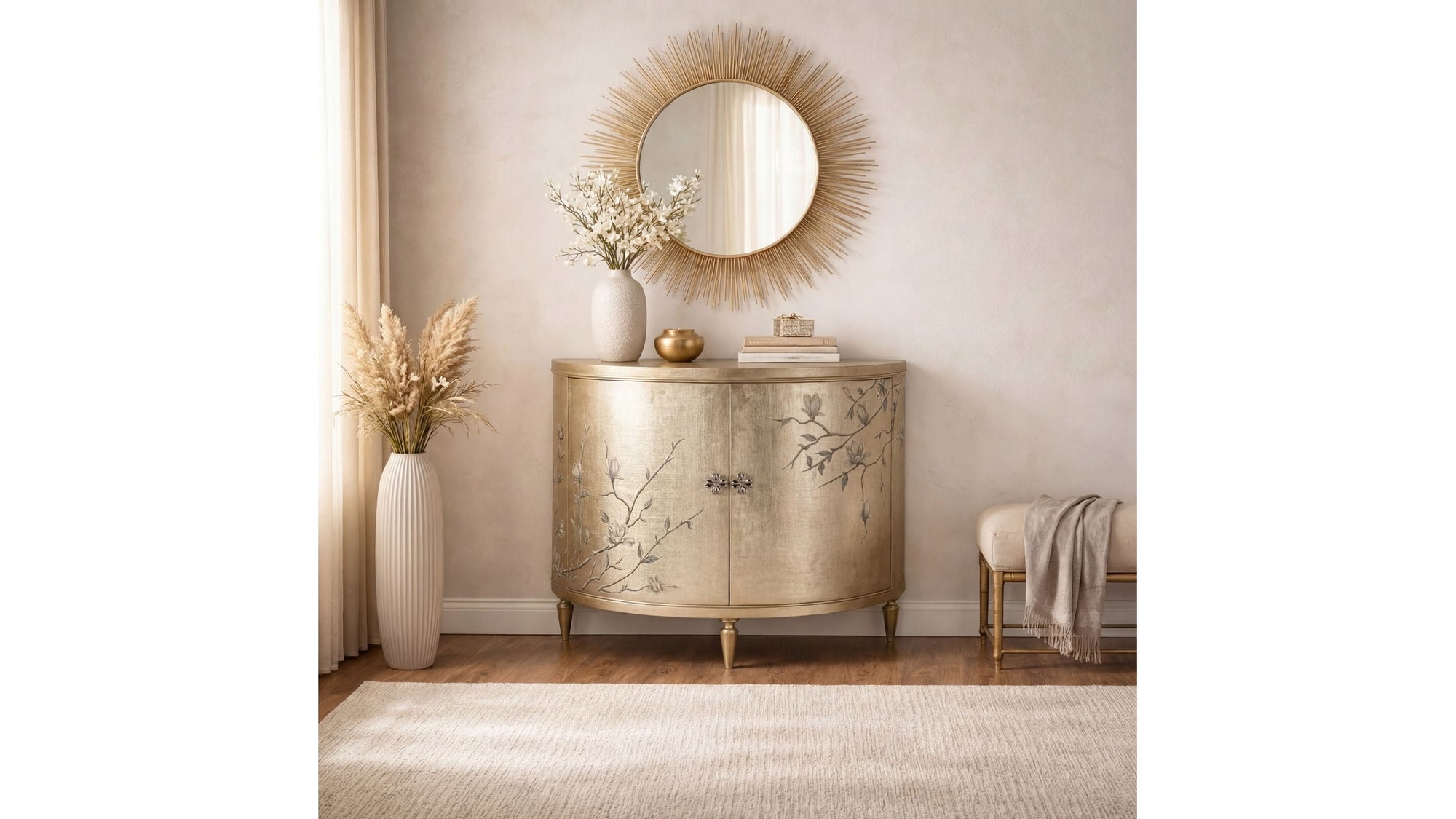 Melange - Marguerite 2-Door Demilune Chest - Pearl Silver