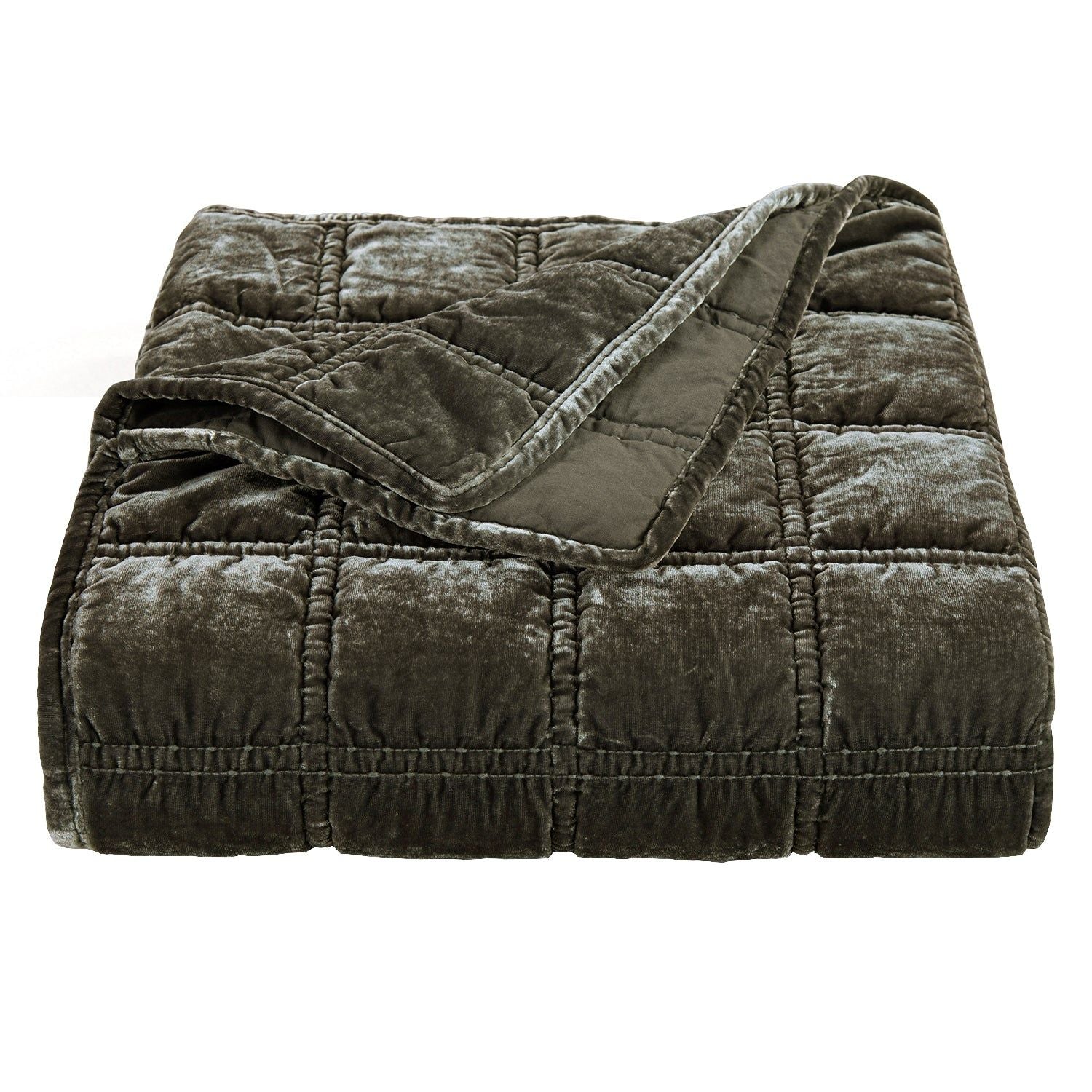 Stella - Faux Silk Velvet Double Box Stitch Throw - Fern Green