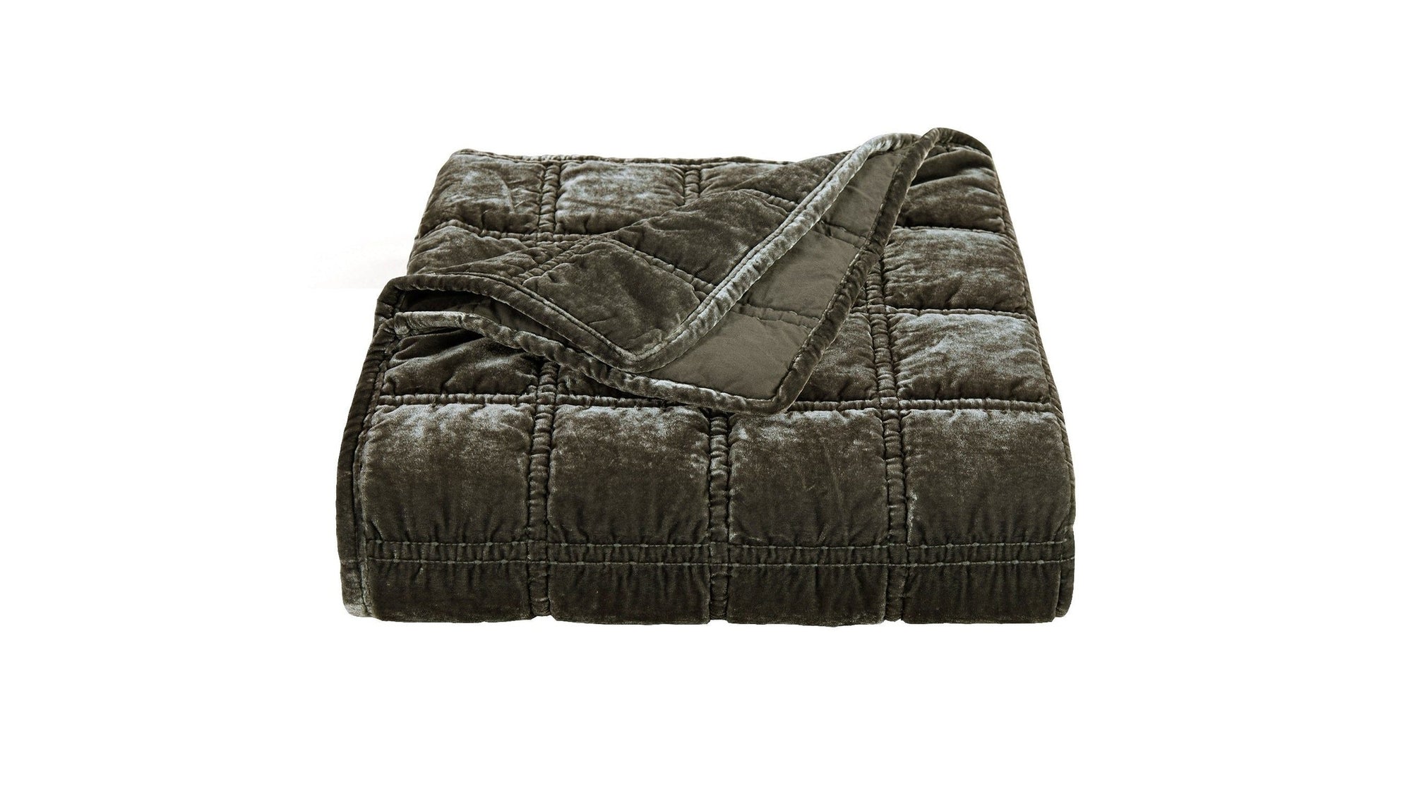 Stella - Faux Silk Velvet Double Box Stitch Throw - Fern Green