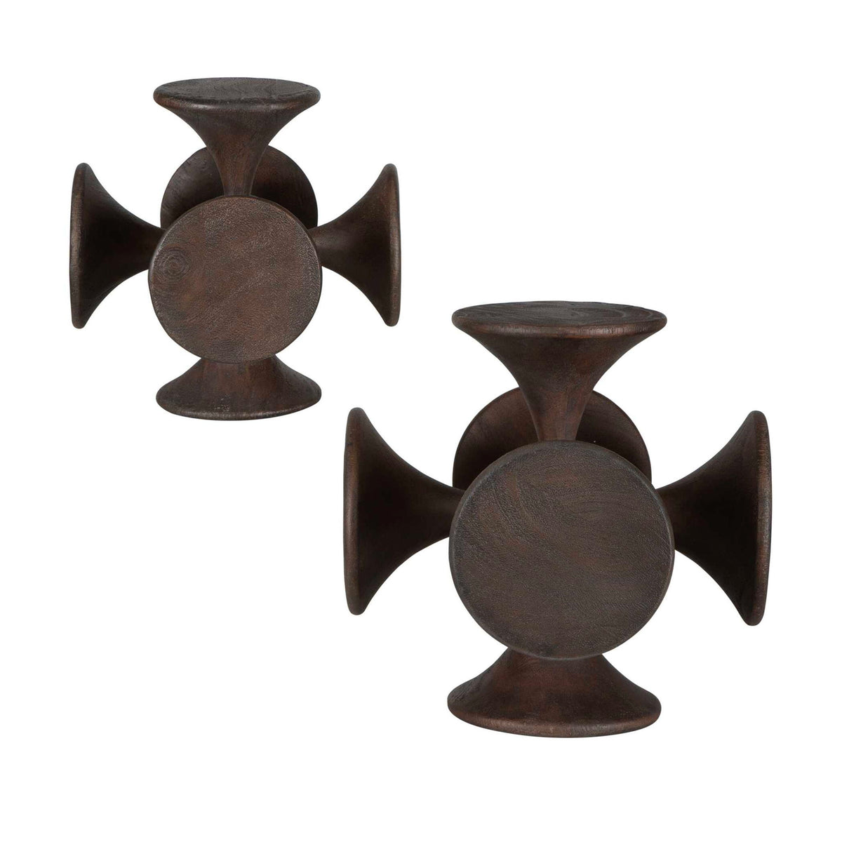 Balanced Harmony - Wooden Sculptures (Set of 2) - Dark Brown