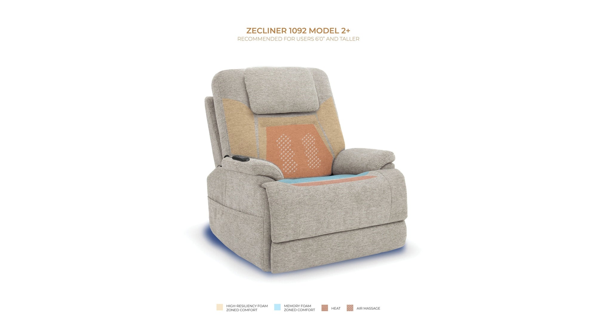 Zecliner Model 2+ - Power Lift Recliner With Power Headrest, Lumbar, Heat &amp; Massage