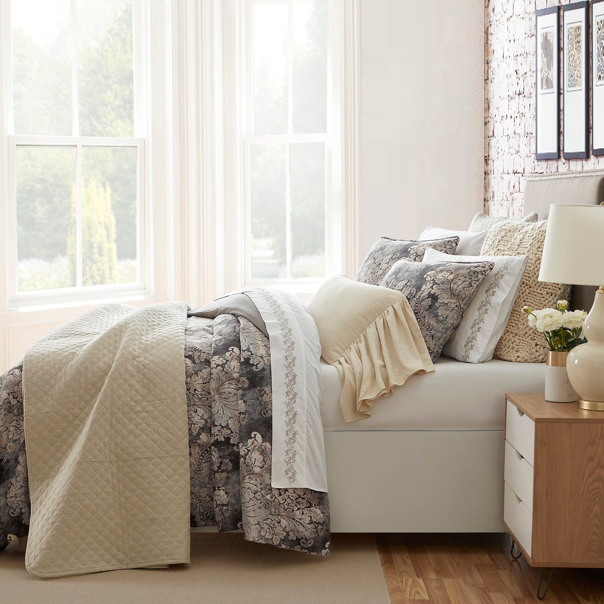 Victoria - King Washed Linen Comforter Set (Set of 3) - Multi Color