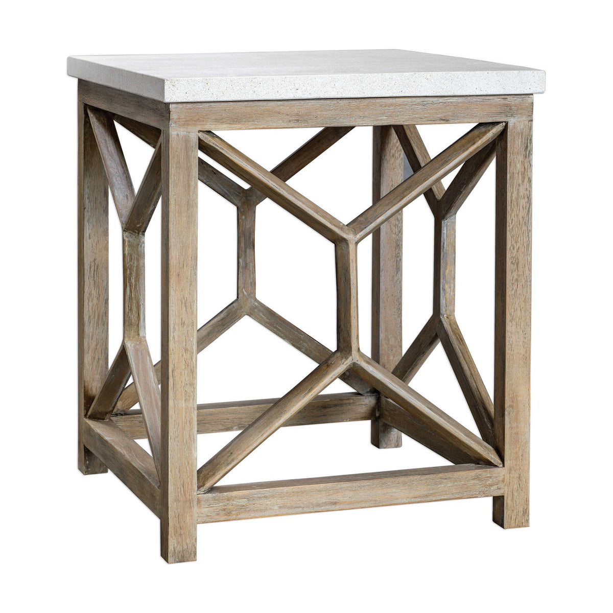Catali - Stone End Table - White &amp; Light Brown